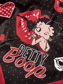 Betty Boop x SHEIN Fashion Lady Black Smooth Soft Square Scarf, Suitable For Gifts Outdoor Travel Photography Style Matching,Gift Ideas,Party,Holiday,Valentine's Day - Multicolor - View 4