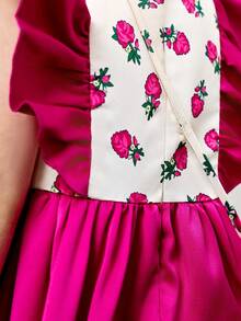SHEIN Blush Pink Summer Formal Party Floral Contrast Color Sequins Tassel Long Ruffle Hem Abaya Kaftan With Bag For Girls - Hot Pink - View 6