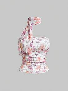 ROMWE Kawaii Blusa con estampado floral de dopamina, estilo vacacional para mujer - Multicolor - Ver 1