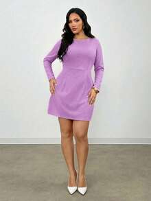 Firerie Đầm hở lưng màu trơn trang trí nơ thanh lịch cỡ lớn cho người đi làm - Màu tím - Xem 5