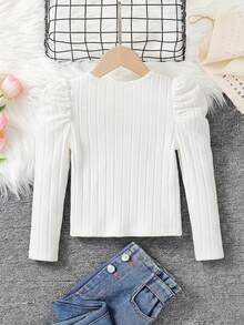 SHEIN Áo thun cổ cao tay lửng dáng ôm cho bé gái, kiểu dáng thể thao, tuyệt vời cho trang phục thường ngày, đi học vào mùa thu và đông, phong cách đường phố cá tính, mặc hàng ngày, đi học, Halloween, Y2K, giản dị và dễ thương, áo thun đi nghỉ mát dễ thương. - trắng - Xem 3