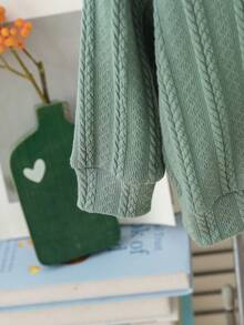 SHEIN 2pcs Baby Boy Preppy Gentleman Casual Outfit: Green Jacquard Knit Sweater, Paired With Elastic Waist Casual Pants, Suitable For Birthday Party, Commute, School, Back To School Season, Casual Wear, Spring/Autumn, Fall/Winter - Multicolor - View 6