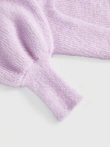 ROMWE Kawaii 两件套女士百搭白色甜美风抹胸上衣和灯笼袖毛衣，秋冬款 - 淡紫色 - 查看 3