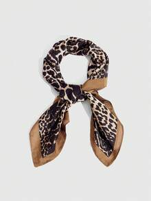 CUCCOO SZL 1件装奢华品牌豹纹印花方巾，女士仿丝围巾，休闲百搭装饰小围巾，适合搭配连衣裙 - W-263-咖啡色 - 查看 2