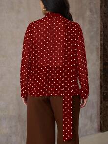 Roveilla 大码咖啡棕色波点雪纺衬衫，秋冬 - 紅色 - 查看 2