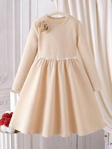 Glamorique Kids Váy dạ hội thanh lịch cho bé gái, cổ tròn đính cườm hoa 3D trang phục Giáng sinh và Halloween, màu đỏ - Rượu sâm banh - Xem 3