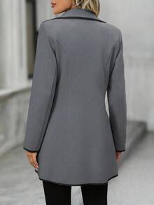 EMERY ROSE 女士休闲翻领双排扣长袖羊毛混纺外套，秋冬款 - 灰色 - 查看 2
