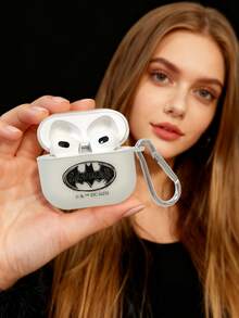 BATMAN X SHEIN Batmunn Earbud Case,Cartoon Glow-In-The-Dark Printed Matte White Earphone Case, Comes With 1 Hanging Hook, Compatible With AirPods - White - View 2