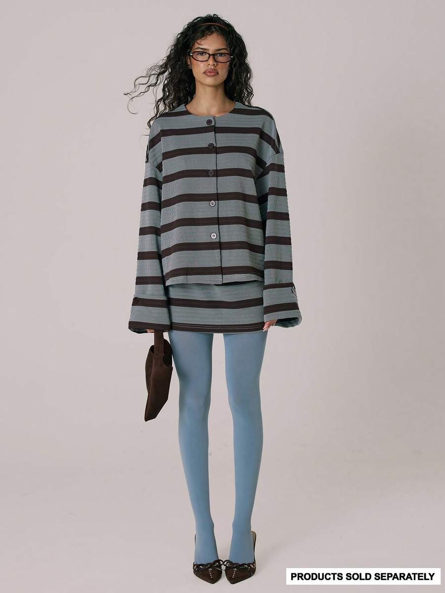 MUSERA 条纹高腰迷你裙套装 休闲可爱秋冬舒适居家服 Coco Cloud