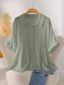 CosyJoli Camisa tipo cárdigan de manga dolman para tallas grandes - verde menta - Ver 4
