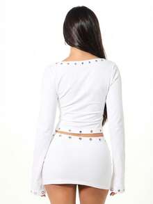 SUMWON WOMEN Áo croptop tay dài, buộc dây phía trước, có chi tiết khoen kim loại. - trắng - Xem 2