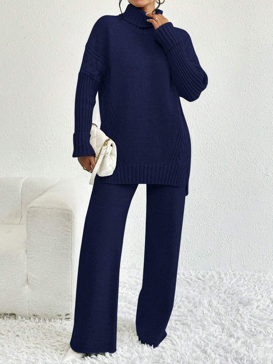 Firerie 两件套纯色落肩长袖宽松休闲针织毛衣