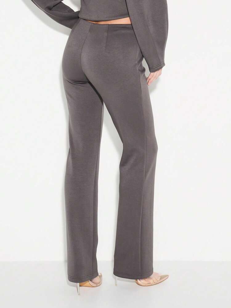 KIZN Neoprene Straight Leg Trousers With Button Front