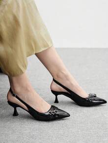 CUCCOO BIZCHIC 女士尖头细高跟黑色后跟多带时尚通勤百搭女士高跟穆勒鞋 - 黑色 - 查看 3