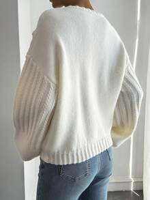 DAZY Women's Textured Crew Neck Casual Sweater, Winter Vacation - White - View 2