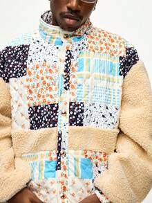 ROMWE MEN Street Life Áo khoác ấm áp in họa tiết hoa vá thời trang mùa đông cho nam - Nhiều màu - Xem 9