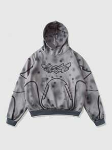 ROMWE MEN Grunge Punk Men's Street Style Punk Casual Printed Long Sleeve Hoodie - Grey - View 3