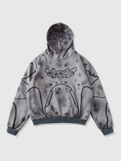 Sudadera con capucha de manga larga y estampado casual de estilo urbano para hombres