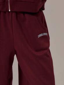 Musera Sport Sport Mid Rise Embroidered Slogan Wide Leg Tracksuit Bottoms Only Winter Activewear Sport Gym Workout - Navy Blue - View 5