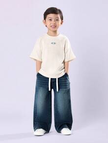 SUMWON 男童套穿式阔腿牛仔裤，抽绳腰带，宽松休闲度假裤 - 藍色 - 查看 3