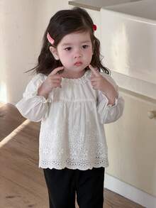 DAZY 女婴/幼儿可爱荷叶边长袖衬衫，春夏款 - 白色 - 查看 7