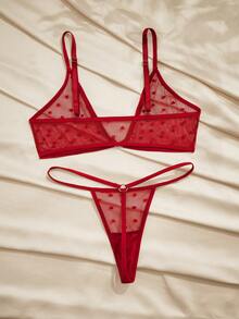 Charlaine Women's Heart Mesh Sexy Lingerie Set, Fashionable & Comfortable - Burgundy - View 8
