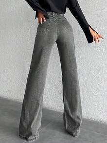 SHEIN 100%Cotton High Waist Wide Leg Jeans TALL - Grey - View 2