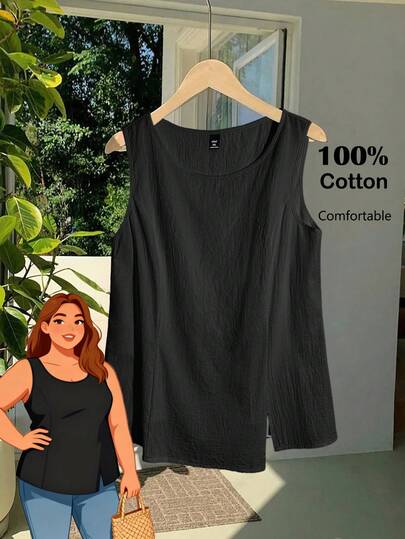 Rusticease 大码女式夏季度假纯色圆领吊带背心