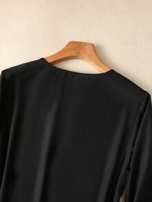 SHEIN LUNE Women's Casual Black Mini Dress With Long Lantern Sleeves And V-Neck Fall Cloth For Women - Black - View 8