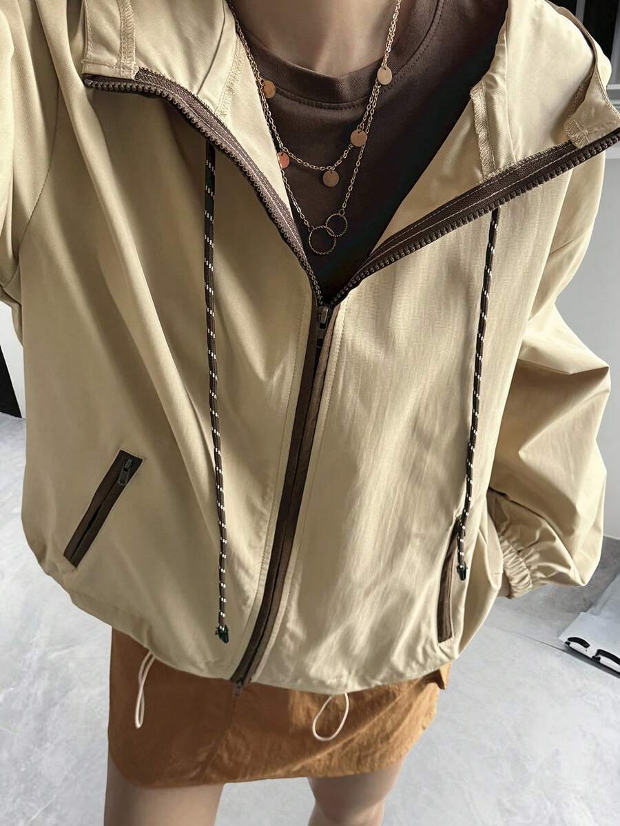 DAZY 户外连帽休闲宽松运动夹克 - 卡其色 - 查看 1