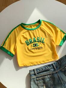 Comfortcana Brazilian-Style Embroidery T-Shirt With Colorful Combination - Yellow - View 6