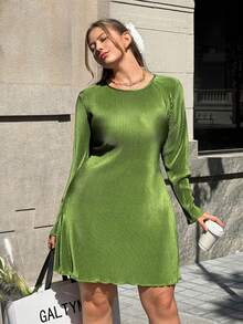 GalTyme Plus Size Solid Color Pleated Casual Wear Dress,Fall Clothes For Women