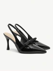 CUCCOO CHICEST Sandalias de tacón con punta abierta y de unicolor minimalista para mujer - Negro - Ver 2