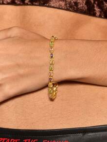 Glisma Vòng tay mạ vàng 18K đính đá Cubic Zirconia nhiều màu sắc, hình bầu dục bất đối xứng, kiểu dáng thanh lịch, sang trọng, phù hợp với nhiều trang phục, chất liệu kim loại/có họa tiết, thích hợp cho mùa thu/đông, cao cấp, dành cho mẹ, phong cách cổ điển, vàng, đá quý. - Nhiều màu - Xem 1