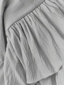 Elamini 米色褶皱高腰低腰双层雪纺半身裙，度假风迷你裙 - 灰色 - 查看 5