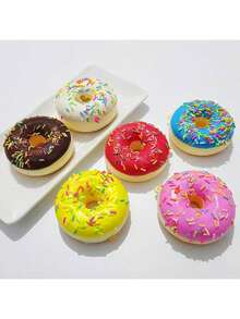 1 pieza Llavero ornamental con imán de pan, juguete de comida esponjoso de donut simulado de PU de rebote lento - Multicolor - Ver 3