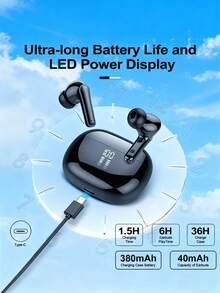 Teckwe 无线耳机，沉浸式高清音质，深沉低音，HiFi立体声，LED电量显示，适用于跑步、游戏、运动。（充电盒容量：380mAh）（耳塞容量：40mAh） - 彩色 - 查看 1