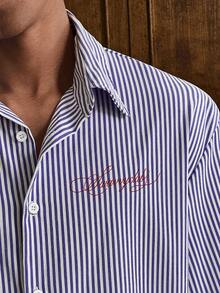 SWAVVY 男士休闲宽松短袖衬衫 - 藍色 - 查看 3