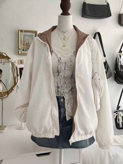 Lalippa Women's Hooded Zipper Front Casual Versatile Long Sleeve Regular Jacket