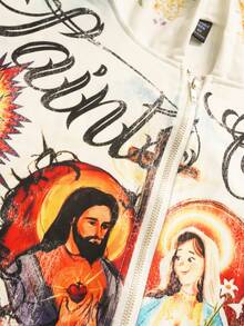 ROMWE MEN 男士拉链印花休闲街头风连帽卫衣 - 彩色 - 查看 3