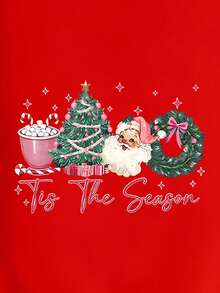 EMERY ROSE Plus Size Christmas Sweatshirt, Casual Plus Size Crew Neck Sweatshirt, Holiday Vibe, Autumn/Winter Plus Size Women - Red - View 3