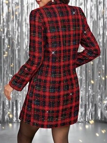 Ellevyn New Year Clothes,Women's Long Sleeve Red & Black Plaid Christmas Elegant Everyday Outerwear, Autumn/Winter - Multicolor - View 2