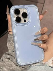 时尚可爱果冻光泽全包保护手机壳，兼容 17ProMax 17Pro 17Air 17 16 15 14 13 12 Pro Max，纯色防震软壳 - 藍色 - 查看 15