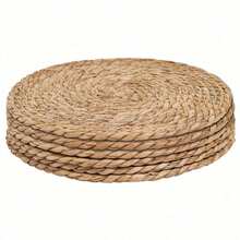 Juego de 6 manteles individuales tejidos, manteles individuales redondos de 12" de ratán, manteles individuales de jacinto de agua tejidos a mano de forma natural, manteles individuales de estilo granja, manteles individuales trenzados rústicos de mimbre para mesa de comedor, hogar, boda - Multicolor - Ver 21