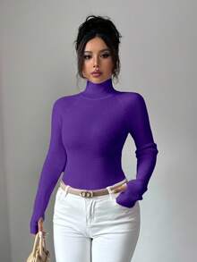 SHEIN LUNE Y2K 优雅户外针织套头毛衣，适合通勤、度假和日常穿着 - Bold Plum - 查看 7