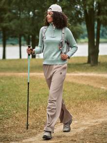 In My Nature Women's Letter Jacquard Raglan Sleeve Half Zip Up Sports Sweater