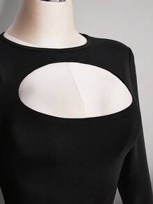 SHEIN ICON 大码女装 Y2K 镂空性感针织上衣，双层蛋糕裙 - 黑色 - 查看 7