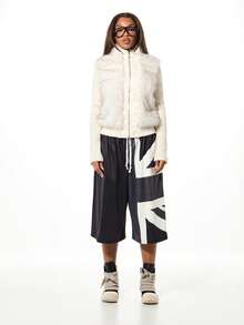 SUMWON WOMEN Oversized Spliced Color Block Shorts With Drawstring Waist And Wide Leg Fit For Casual Summer Wear - Black - View 3