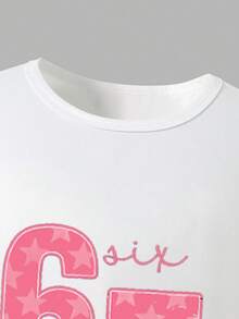 Elladie kids 两件套少女休闲樱桃印花圆领短袖上衣和工装裤，运动风 - 粉色 - 查看 5