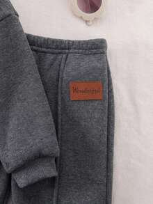 SHEIN Babygirl Cute Grey Long Sleeve Sweatshirt & Elastic Waist Pants Set, Autumn/Winter - Dark Grey - View 8